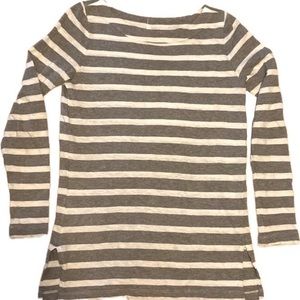 LOFT Ann Taylor Long Sleeve Boatneck Tee Gray White Stripes Grey Small Very Nice
